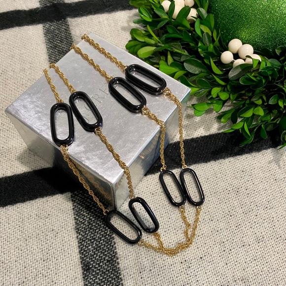 🎉2xHP🎉 J Crew Gold Black Long Statement Necklace
